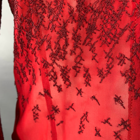 DRIES VAN NOTEN Size M Red Burgundy Rayon Textured Ombre Notch Lapel Blouse