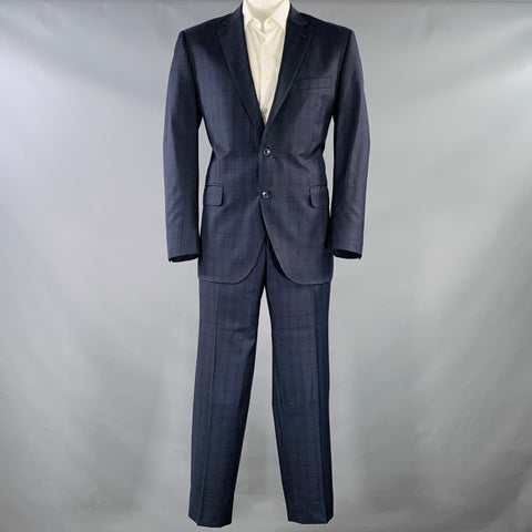 PETER MILLAR Size 44 Regular Navy Blue Window Pane Wool Notch Lapel Suit