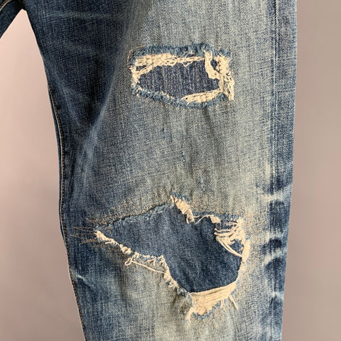 RALPH LAUREN Size 36 Blue Distressed Cotton Straight Jeans