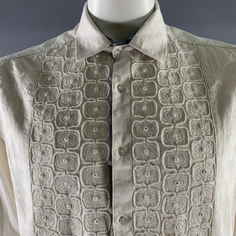 ROBERT GRAHAM Size XL Cream Bedded Tuxedo Cotton Long Sleeve Shirt
