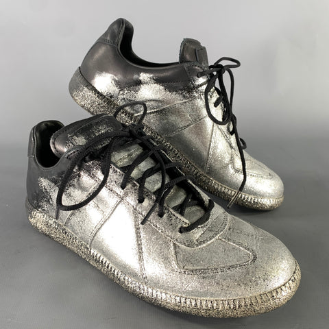 MAISON MARGIELA Size 8 Silver Black Glitter Lace Up Sneakers