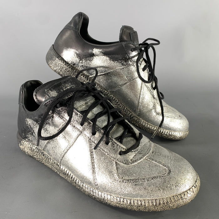 MAISON MARGIELA Size 8 Silver Black Glitter Lace Up Sneakers