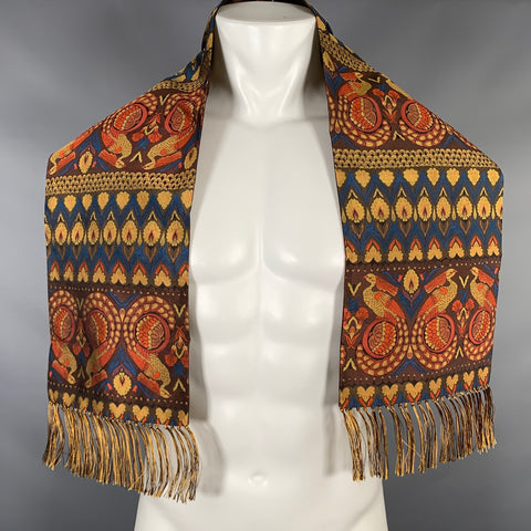 ALEXANDER MCQUEEN Brown Red & Gold Embroidered Silk Scarf