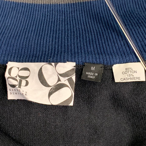 BARNEY'S CO-OP Size M Black Blue Grey Stripe Cotton Cashmere Zip Up Sweater