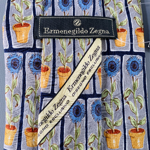 Cravate en soie à motif floral bleu et jaune ERMENEGILDO ZEGNA