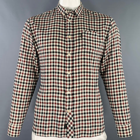 PAUL SMITH JEANS Size L Cream Red Black Plaid Cotton Long Sleeve Shirt