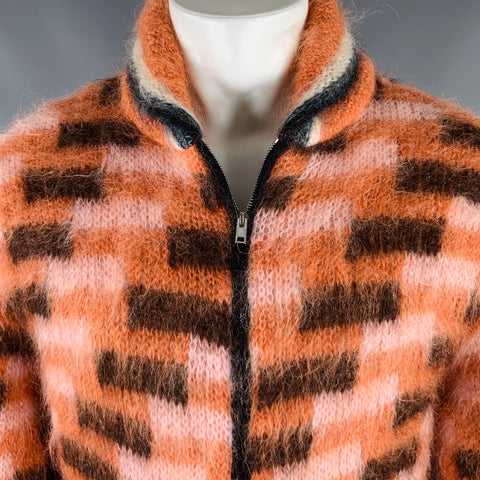 MARNI Size S/M Orange Black Fuzzy Wuzzy Mohair Cardigan Jacket