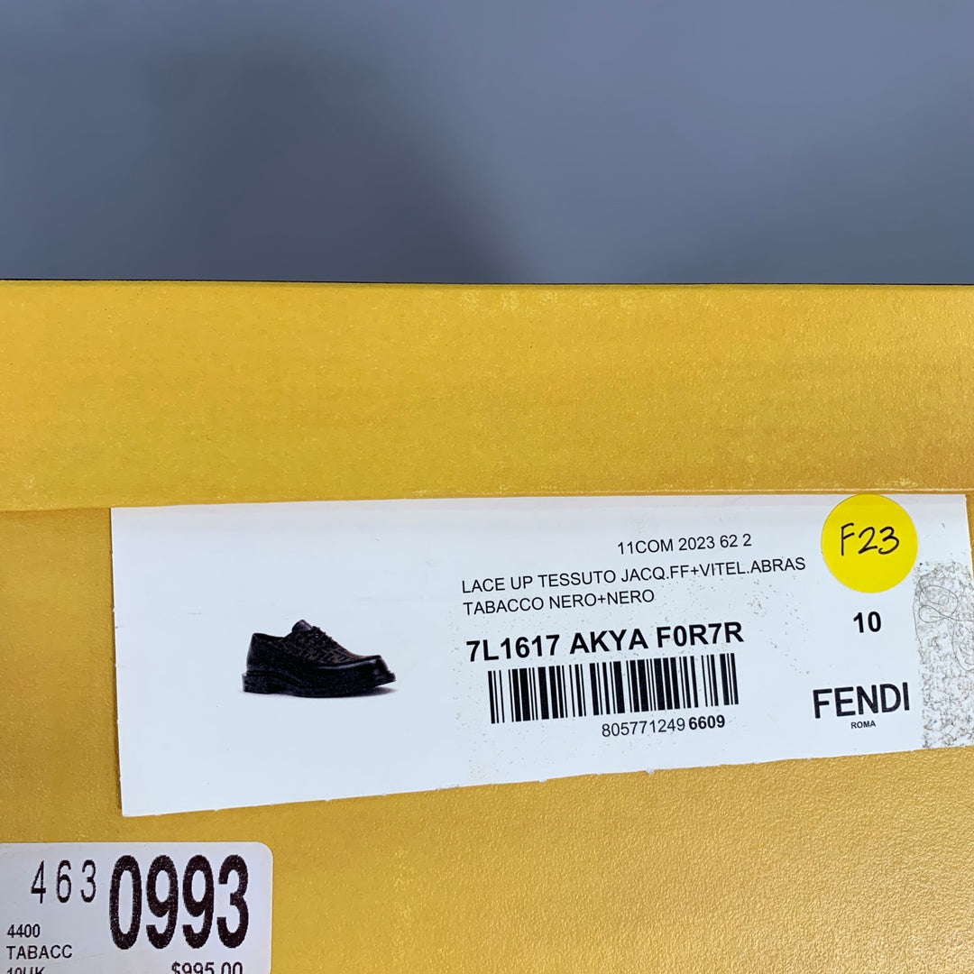 FENDI Size 10 Black Brown Monogram Leather Lace Up Shoes