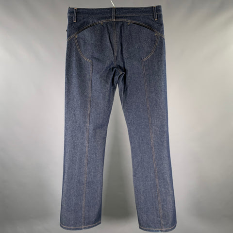 K.NGSLEY Size 32 Indigo Contrast Stitch Denim Wide Leg Jeans