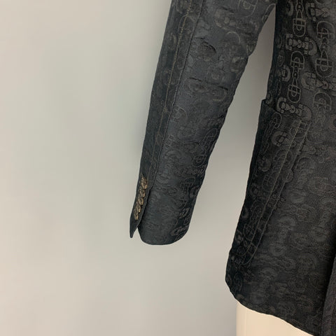 GUCCI by TOM FORD Size 36 Black Jacquard Cotton Silk Notch Lapel Sport Coat