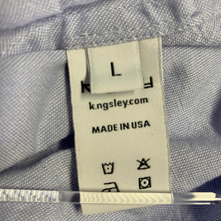 K.NGSLEY Size L Blue Woven Cotton Hidden Placket Long Sleeve Shirt