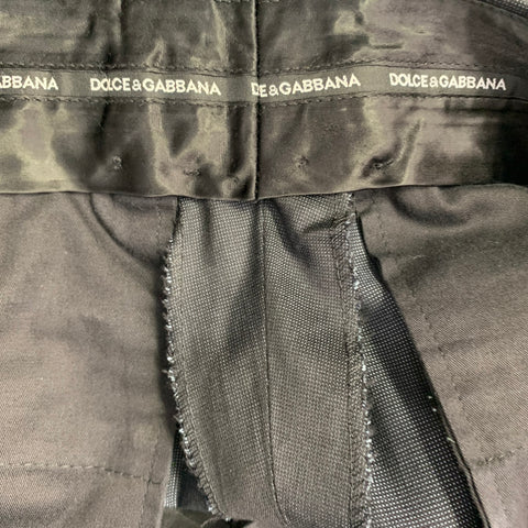 DOLCE & GABBANA Taille 30 Pantalon Fuselé en Laine Vierge et Soie Noir Pois Marine