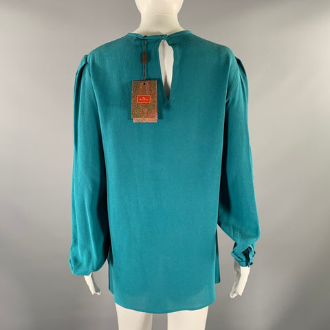 ETRO Size M Blue Turqoise Silk Textured See Through Casual Top