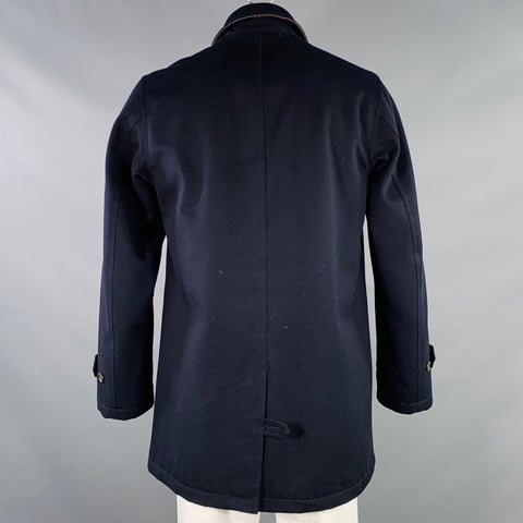 GOLDEN BEAR Size L Navy Wool Zip Buttons Coat