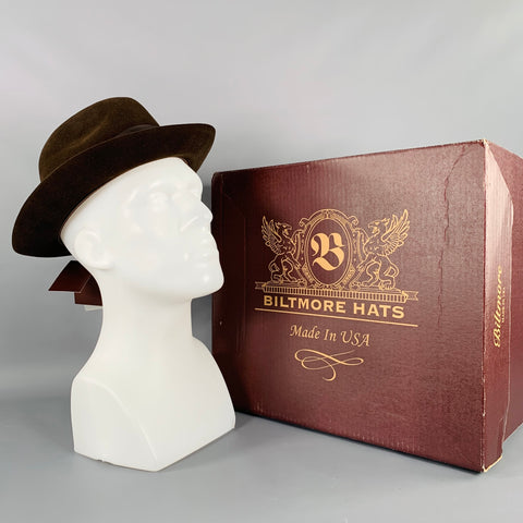 BILTMORE Size 56 Atlas Brown Felt Fedora Hat
