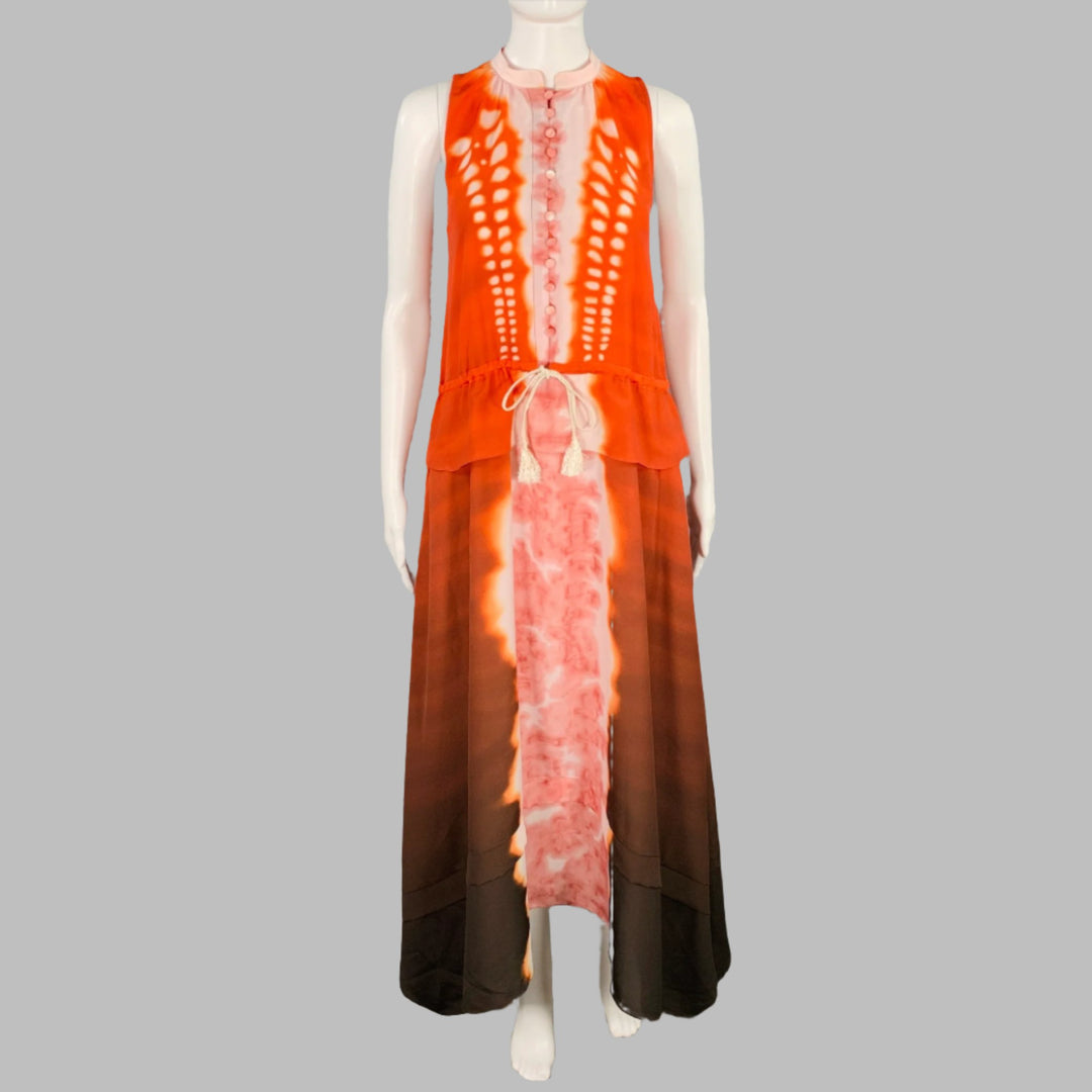 Altuzarra Size 2 Penelope Orange Brown Tie Dye Sleeveless Asymmetrical Hem Dress Altuzarra Size 2 Penelope Orange Brown Tie Dye Sleeveless Asymmetrical Hem Dress
