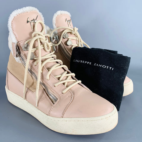 GIUSEPPE ZANOTTI Size 10 Pink Cream Leather High Top Lace-Up Sneakers