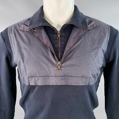PRADA Size M Navy Cotton Layered 1/4 Zip Pullover