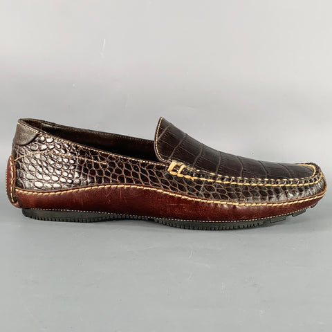 COLE HAAN Size 9 Brown Embossed Leather Drivers Loafers