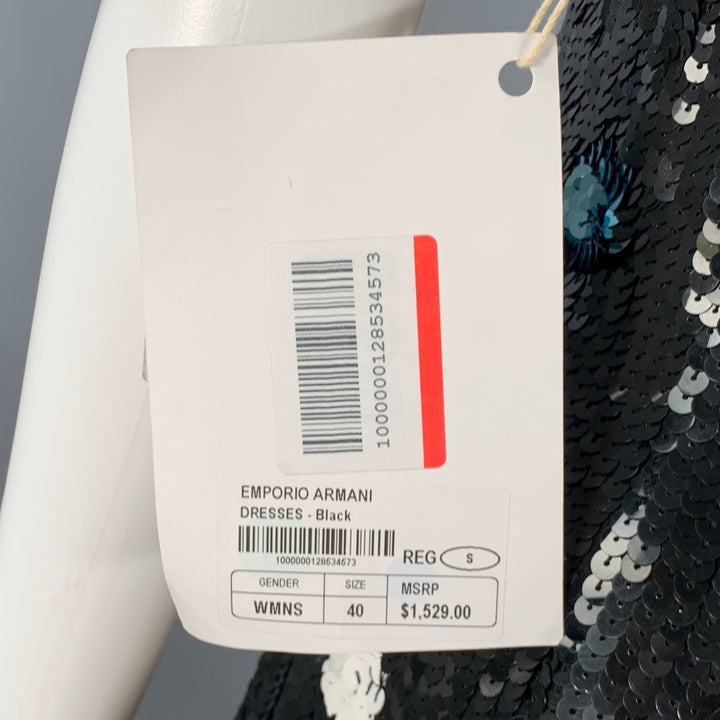 EMPORIO ARMANI Size 4 Black Multi Color Polyester Sequined Polka Dot Dress