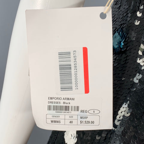 EMPORIO ARMANI Size 4 Black Multi Color Polyester Sequined Polka Dot Dress