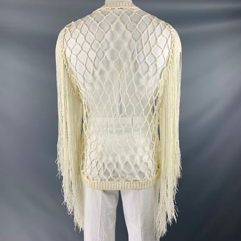 BED J.W. FORD Size L Runway SS19 Off White See-Through Knit V-Neck Pullover