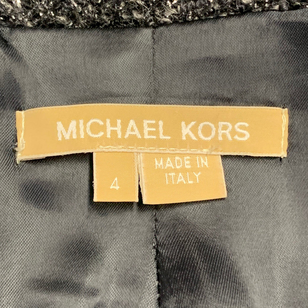 MICHAEL KORS COLLECTION Size 4 Grey Black Silver Wool Blend Tweed Cutouts Coat