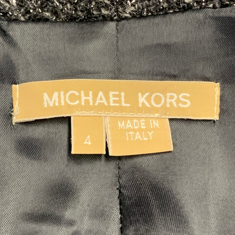 MICHAEL KORS COLLECTION Size 4 Grey Black Silver Wool Blend Tweed Cutouts Coat