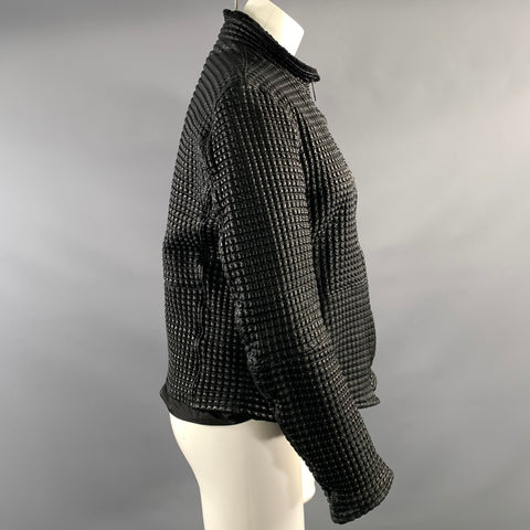 ARMANI COLLEZIONI Size M Black Leather Textured Zip Up Jacket