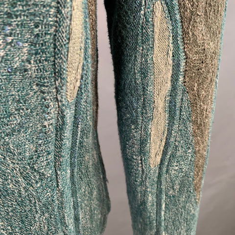 EMPORIO ARMANI Size L Green Blue Geometric Cotton Linen Crew Neck Sweater