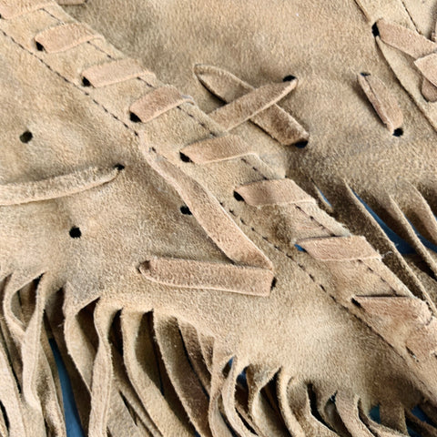 J RAANI Size M Scarf Camel Fringe Suede Tie Belt