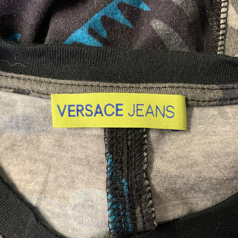 VERSACE Size S Navy Grey Black Tiger Camo Cotton Panelled T-shirt