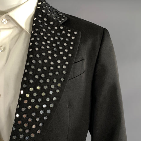 MOSCHINO Chest Size 34 Black Sequined Wool Blend Sport Coat