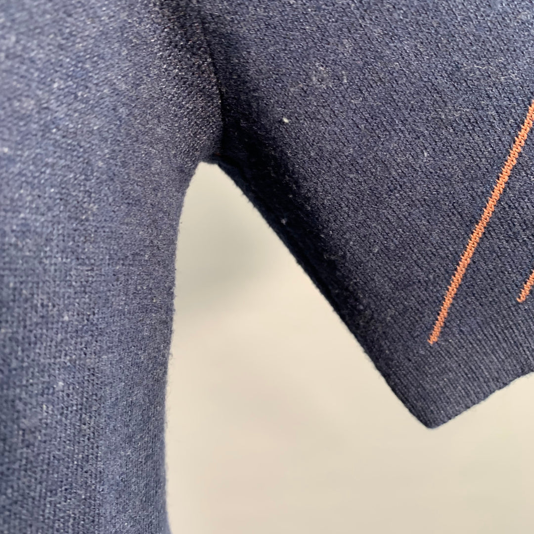 REISS Size S Kade Navy Copper Lines Viscose Blend Zip Up Polo
