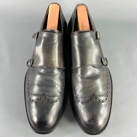 NO BRAND Size 11.5 Green Perforated Leather Double Monk Strap Loafers