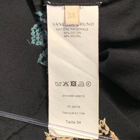 VANESSA BRUNO Size XS Black Multi Color Cotton Blend Embroidered V-Neck Tunic Blouse