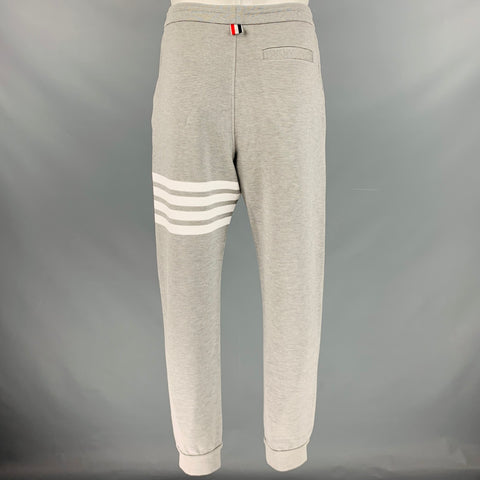 THOM BROWNE Size L -Ottoman 4 Bar- Grey White Ribbed Cotton Sweatpants Casual Pants
