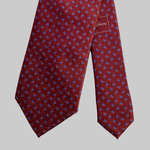 BRIONI Burgundy Red Geometric Silk Tie