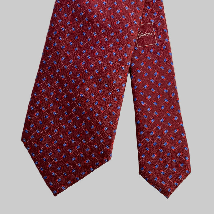 BRIONI Burgundy Red Geometric Silk Tie