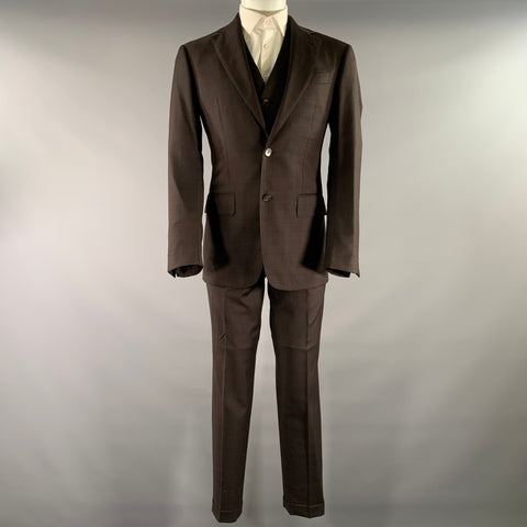 MUSIKA FRERE Chest Size 40 Brown Black Gingham Notch Lapel 32 32 Suit