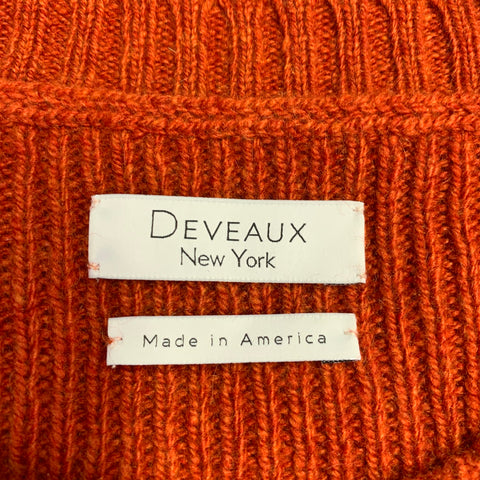 DEVEAUX NEW YORK Size XL Orange Ribbed Knit Cashmere Crew Neck Sweater