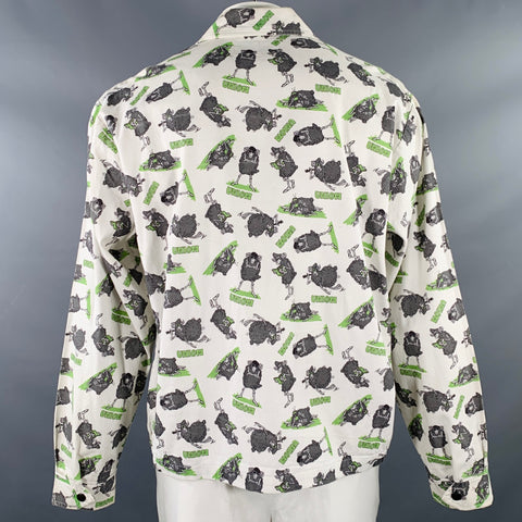 UNION Size L White Green Grey Print Cotton Shirt Jacket