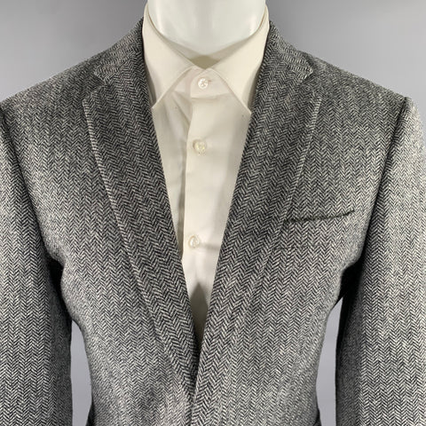 J.CREW Chest Size 40 Regular Grey Black Herringbone Wool Notch Lapel Sport Coat