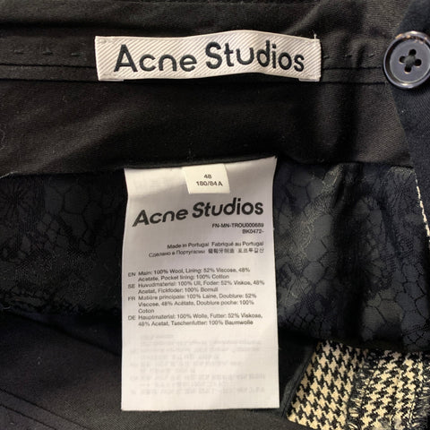 Pantalon large en laine à motif pied-de-poule crème et noir ACNE taille 31