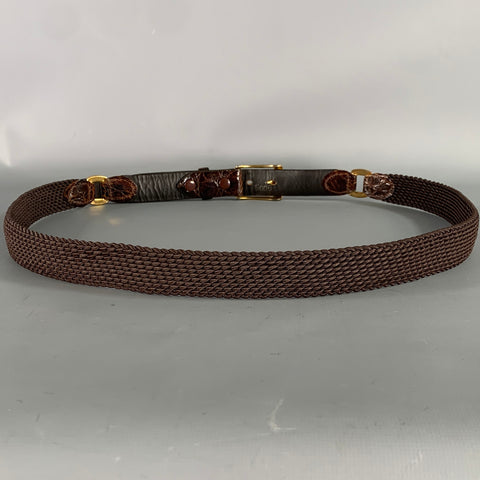 VINTAGE Brown Gold Woven Crocodile Belt