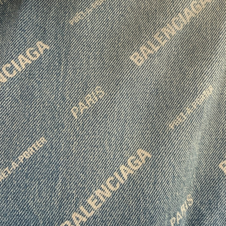 BALENCIAGA Size S Blue Monogram Denim Trucker Jacket