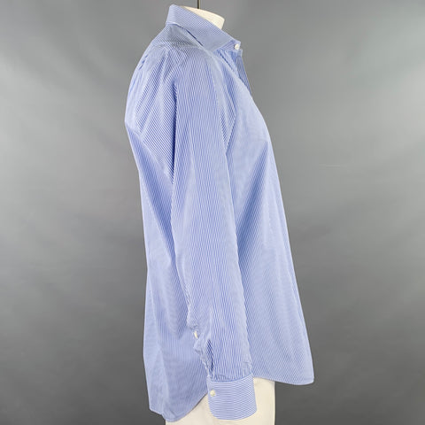 SID MASHBURN Size L Blue White Stripe Cotton One Pocket Long Sleeve Shirt