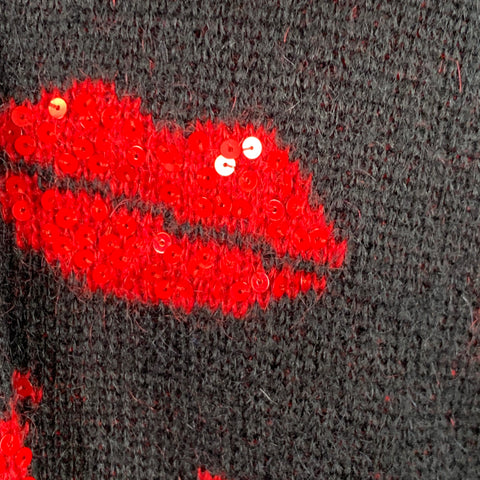 SAINT LAURENT 2016 Size S Black Red Lipstick Kisses Mohair Blend Sequined Cardigan