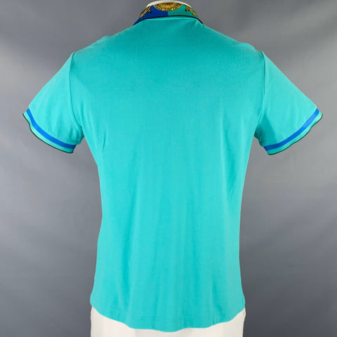 VERSACE JEANS COUTURE Size L Turquoise Blue Green Baroque Knit Polo