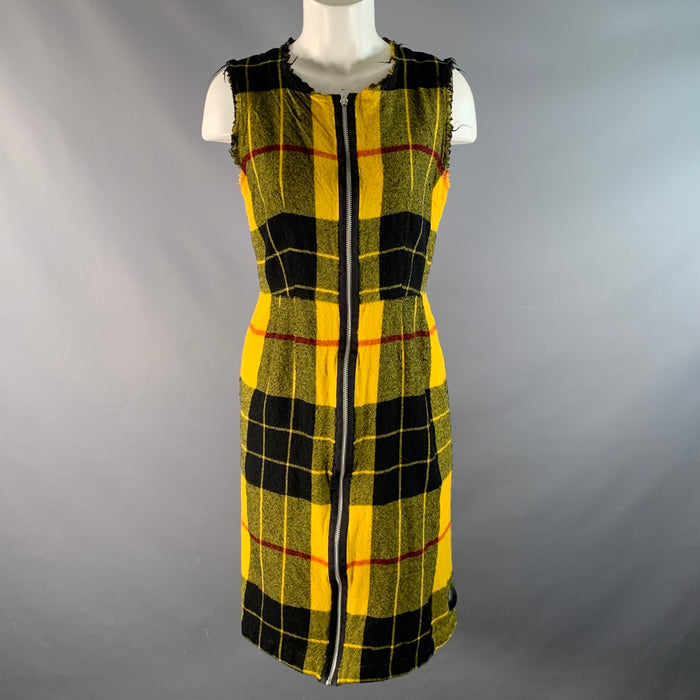 COMME des GARCONS Size M Yellow Black Wool Plaid Zip Up Dress